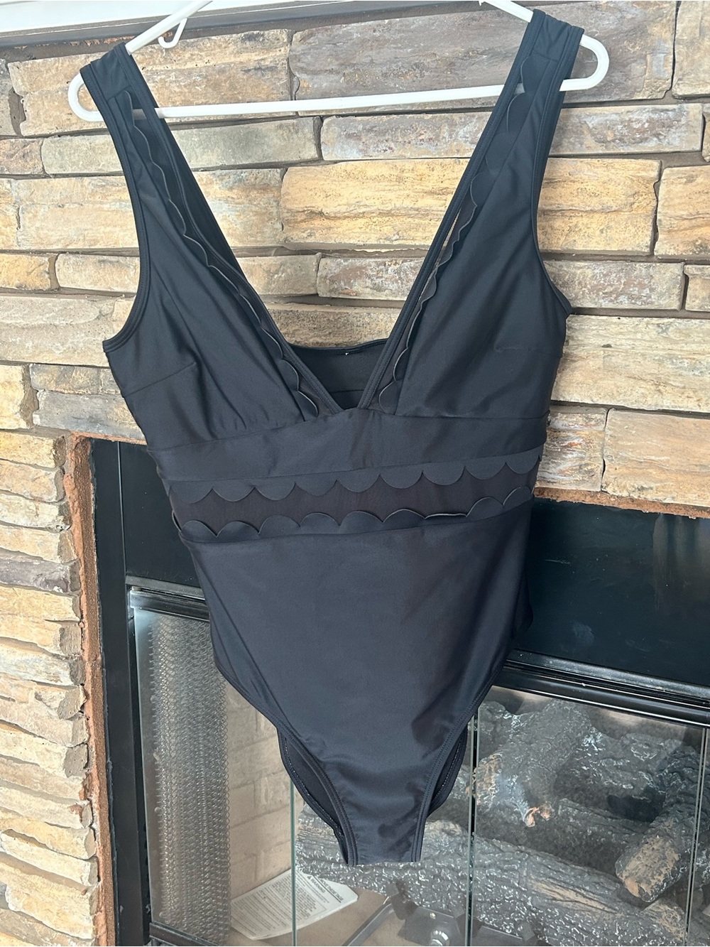 Women's Black Scallop One-Piece Swimsuit